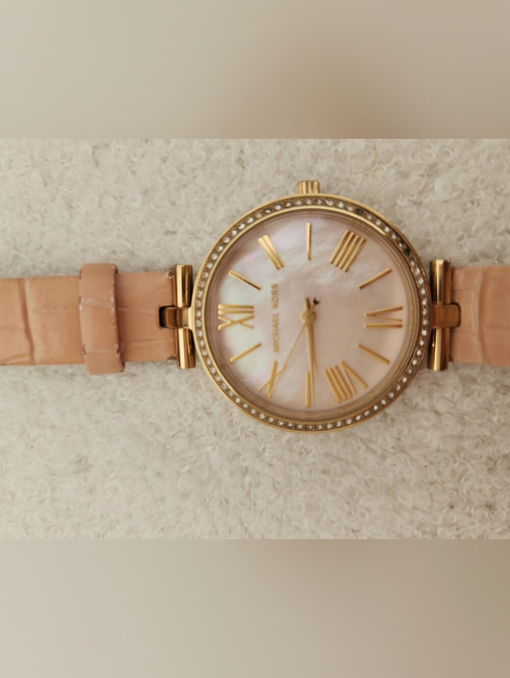 Michael Kors Gold-Tone Case Watch with Blush Pink Strap